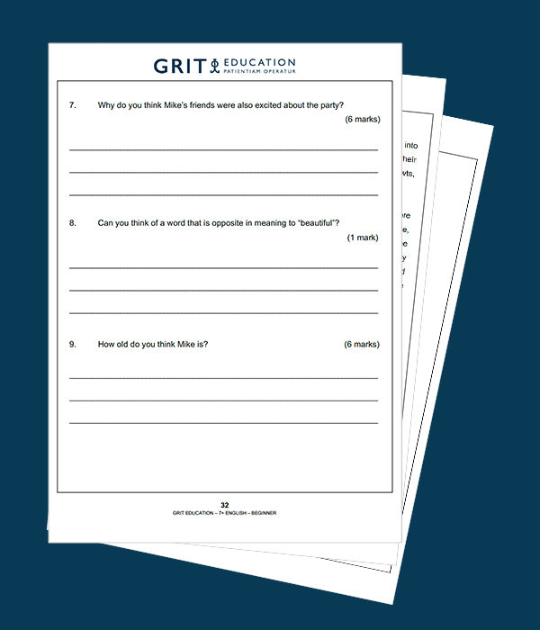 7+ English Practice Paper Beginner